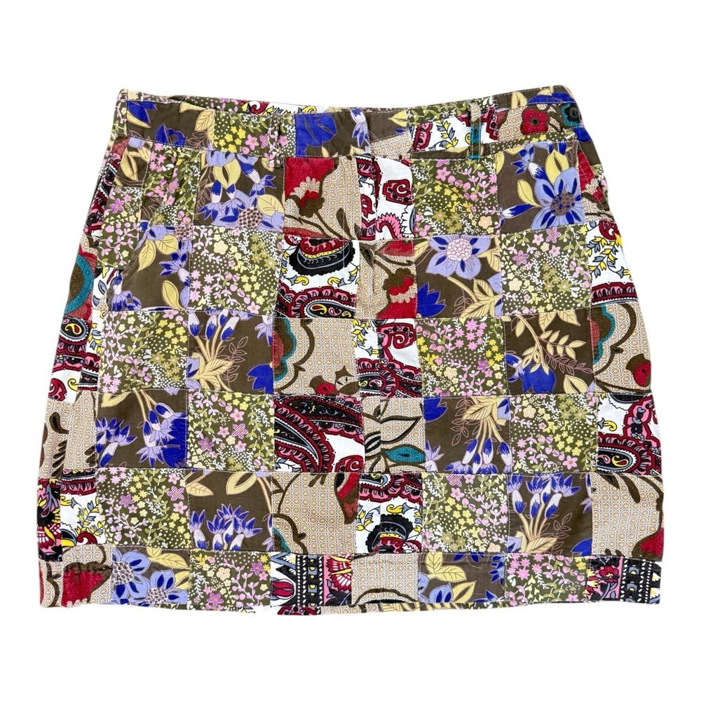 PATCHWORK Plaid Floral Mini SKIRT 10 A-Line Madras Artsy Boho Festival Indie